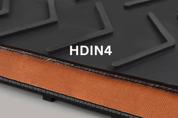 Heavy Duty Incline conveyor belt labeled HDIN4 with description of 3-Ply 330 PIW 1/8 Cleat Top MOR X Bare Bottom Cover
