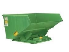 Green industrial dump hopper, angled open.