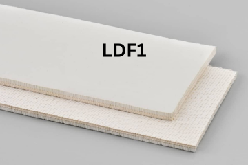 Light Duty Food conveyor belt labeled LDF1 with description of 2-Ply 15 OZ. White Nitrile COS