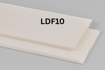 Light Duty Food conveyor belt labeled LDF10 with description of 2-Ply Poly 100 White RMV COS