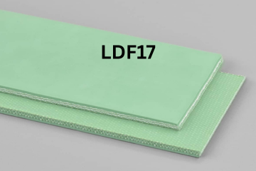 Light Duty Food conveyor belt labeled LDF17 with description of 3-Ply 90 Green Nitrile COS
