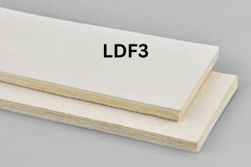 Light Duty Food conveyor belt labeled LDF3 with description of 4-Ply 15 OZ. White Nitrile COS