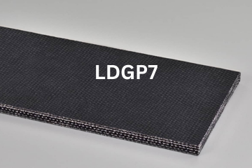 Light Duty General Purpose conveyor belt labeled LDGP7 with description of 5-Ply Poly 225 PIW Black Heavy Duty Nitrile FBS
