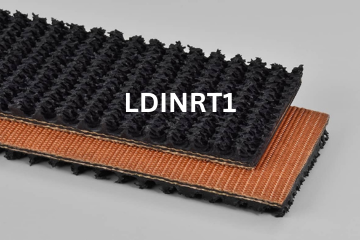 Light Duty Incline Roughtop conveyor belt labeled LDINRT1 with description of 2-Ply 150 PIW Black Roughtop X Bare
