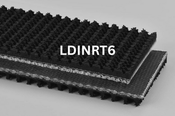 Two black roughtop belts, one on top of the other, revealing tan underside. Text 