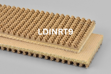 Light Duty Incline Roughtop conveyor belt labeled LDINRT9 with description of 3-Ply CP30 Tan Genuine Pure Gum Roughtop X FS
