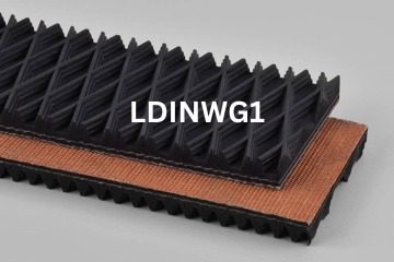Light Duty Incline Wedgegrip conveyor belt labeled LDINWG1 with description of 2-Ply 150 PIW Black Wedgegrip X Bare
