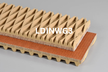 Light Duty Incline Wedgegrip conveyor belt labeled LDINWG3 with description of 3-Ply 225 PIW Tan Wedgegrip X Bare
