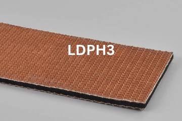Light Duty Pkg. Handling conveyor belt labeled LDPH3 with description of 2-Ply 220 PIW Tan Bare X Bare
