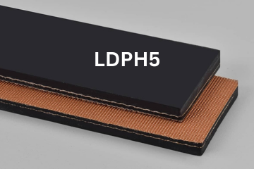 Light Duty Package Handling conveyor belt labeled LDPH5 with description of 2-Ply 160 PIW Black 1/8 X Bare MOR
