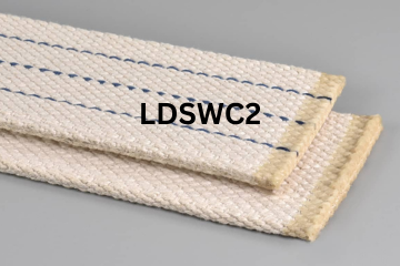 Light Duty Solid Woven Cotton conveyor belt labeled LDSWC2 with description of 3-Ply Solid Woven Cotton
