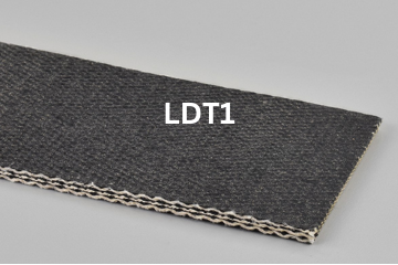 Light Duty Transmission conveyor belt labeled LDT1 with description of 3-Ply CP30 Black FS X FS
