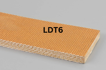Light Duty Transmission conveyor belt labeled LDT6 with description of 5-Ply 35 Oz. Tan Silver Hard Duck X FS
