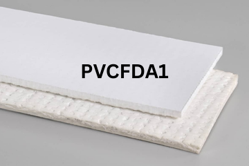 PVC FDA conveyor belt labeled PVCFDA1 with description of PVC 120 White C X FS OR/FDA
