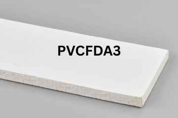 PVC FDA conveyor belt labeled PVCFDA3 with description of PVC 200 White C X C SC/FR/OR/FDA
