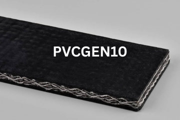 PVC General conveyor belt labeled PVCGEN10 with description of PVC 250 Black C X C SC/FR
