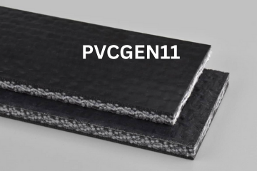 Black PVCGEN11 conveyor belts, layered, showing textured top.