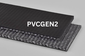 PVC General conveyor belt labeled PVCGEN2 with description of PVC 120 Black C X Brushed
