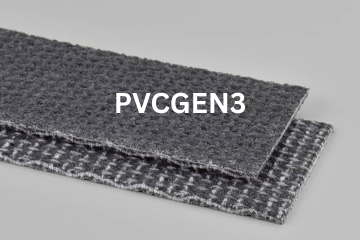 PVC General conveyor belt labeled PVCGEN3 with description of PVC 120 Black FS X Brushed FR
