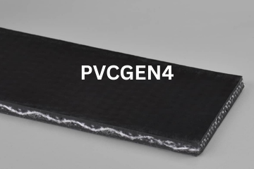 PVC General conveyor belt labeled PVCGEN4 with description of PVC 150 Black C X C
