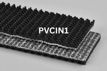 PVC Incline conveyor belt labeled PVCIN1 with description of PVC 120 Black Roughtop X Brushed
