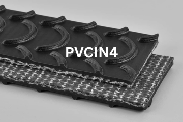 PVC Incline conveyor belt labeled PVCIN4 with description of PVC 120 Black Crescent Top X Brushed
