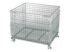 Wire mesh container, rectangular shape, metal, with a grid pattern, and raised feet.
