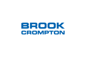 Brook Crompton logo in blue text on white background.