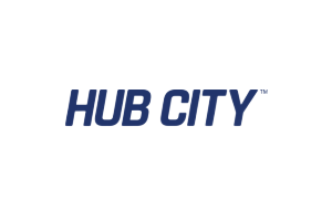 HUB CITY in dark blue text.