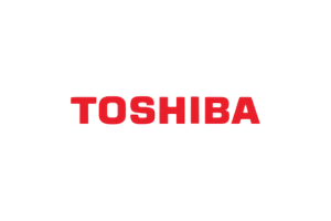 Toshiba logo in red text on a white background.