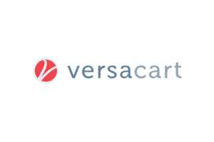 Versacart logo: Red and white circular graphic with a
