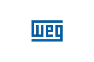 WEG logo: Blue and white. The word 