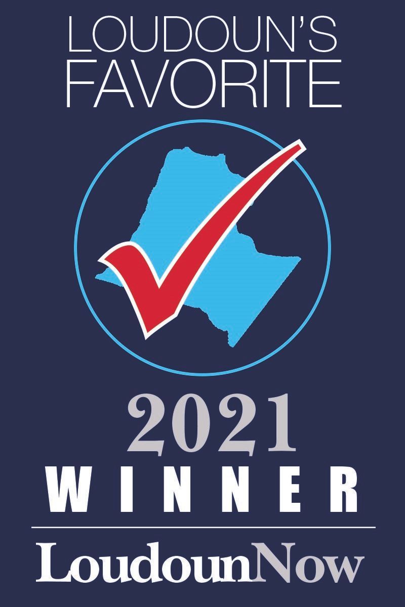 Loudoun's Favorite 2021 Winner badge, with a blue Loudoun County outline, red checkmark, and LoudounNow logo.