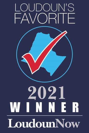 Loudoun's Favorite 2021 Winner badge, with a blue Loudoun County outline, red checkmark, and LoudounNow logo.