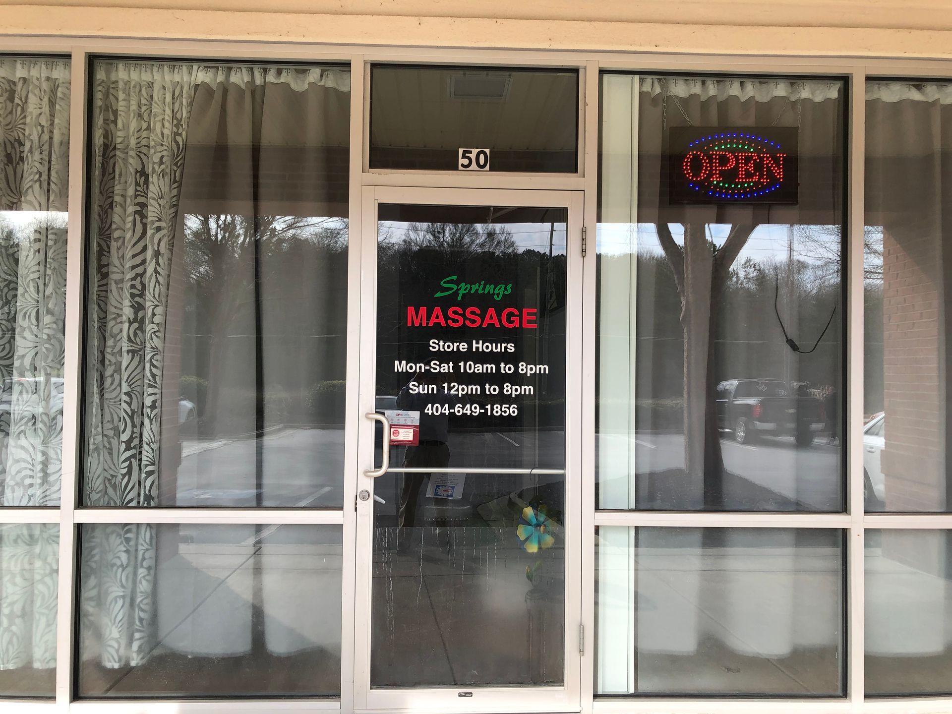 The front door of Springs Massage, Powder Springs, GA