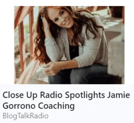 A picture of a woman sitting on a set of stairs with the caption close up radio spotlights jamie gorrono coaching