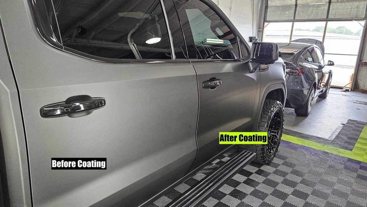 Before and After of Coating on a 2020 GMC Sierra Denali