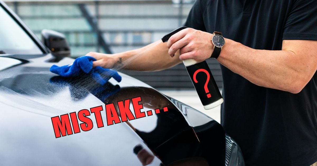 Someone making a costly ceramic coating mistake by spraying a DIY ceramic coating on their vehicle.