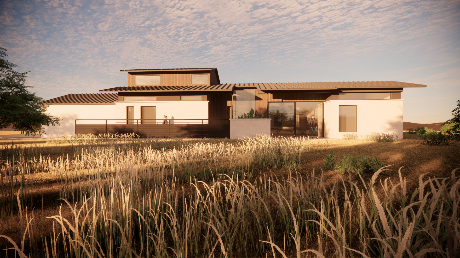 A house is sitting in the middle of a field of tall grass.