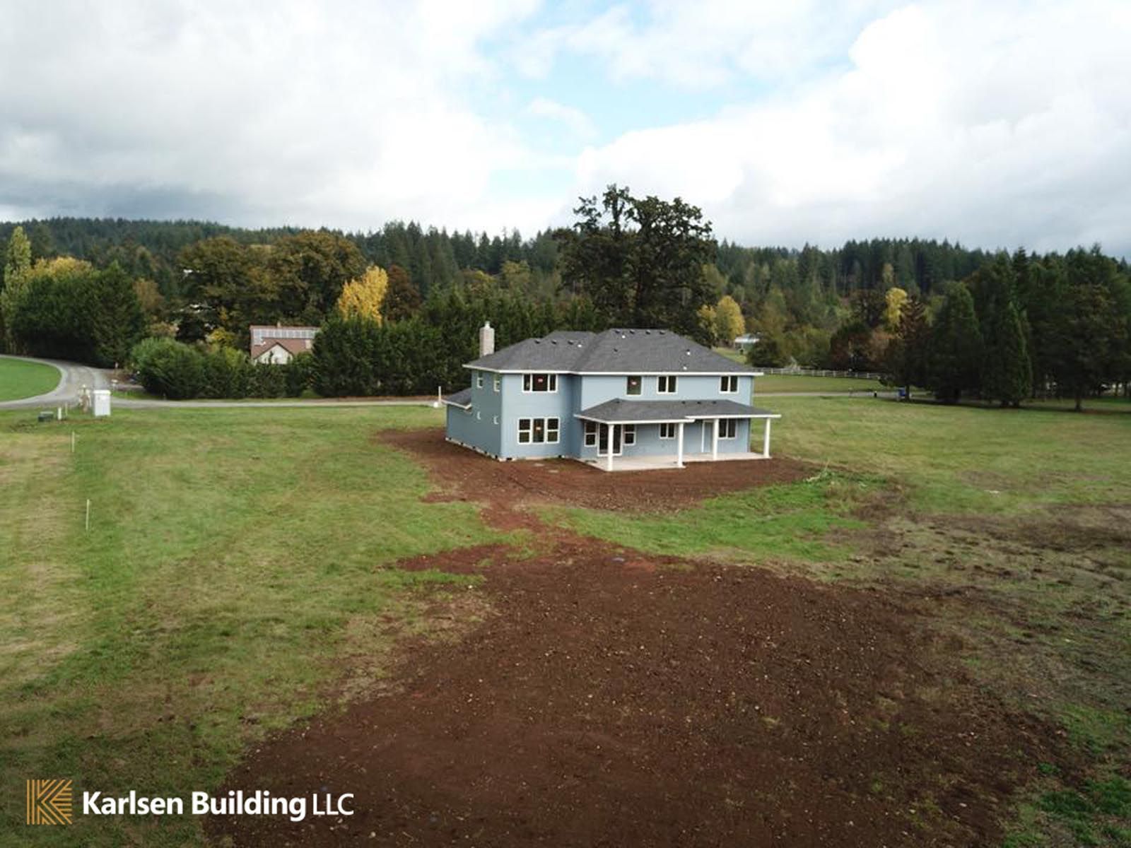 An aerial view of a house being built by karben building llc