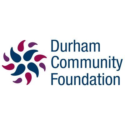 The durham community foundation logo is a blue , red , and white logo.