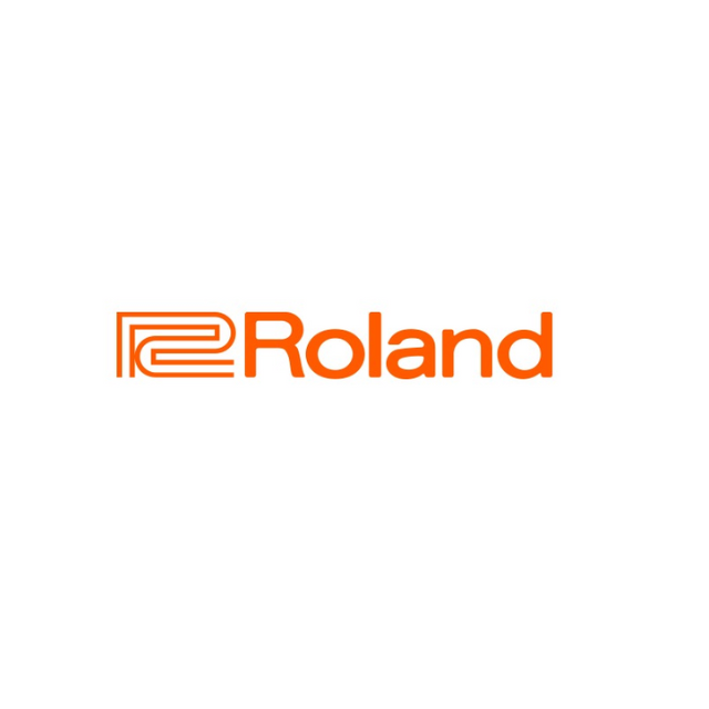 An orange and white roland logo on a white background
