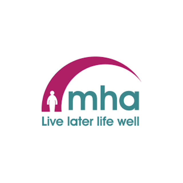 A logo for mha that says live later life well