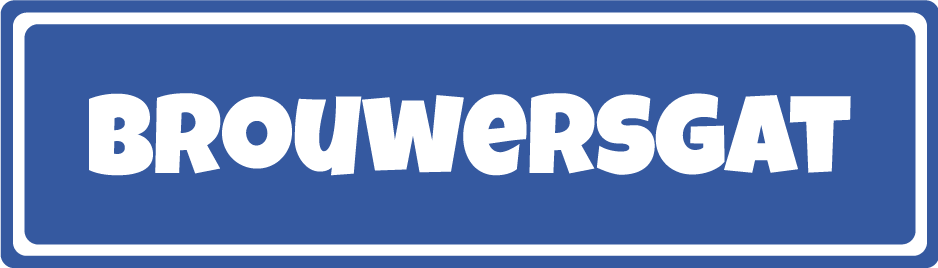 Bord voor Brouwersgat, witte tekst op een blauwe rechthoek met witte rand.