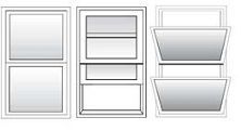 Three types of windows: a double-hung window, a sliding window, and an awning window. All are white framed.