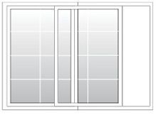 White sliding window with glass panels and gridlines; a portion of the window is open.