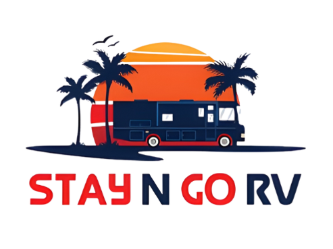Logo: RV at sunset with palm trees. Text reads 
