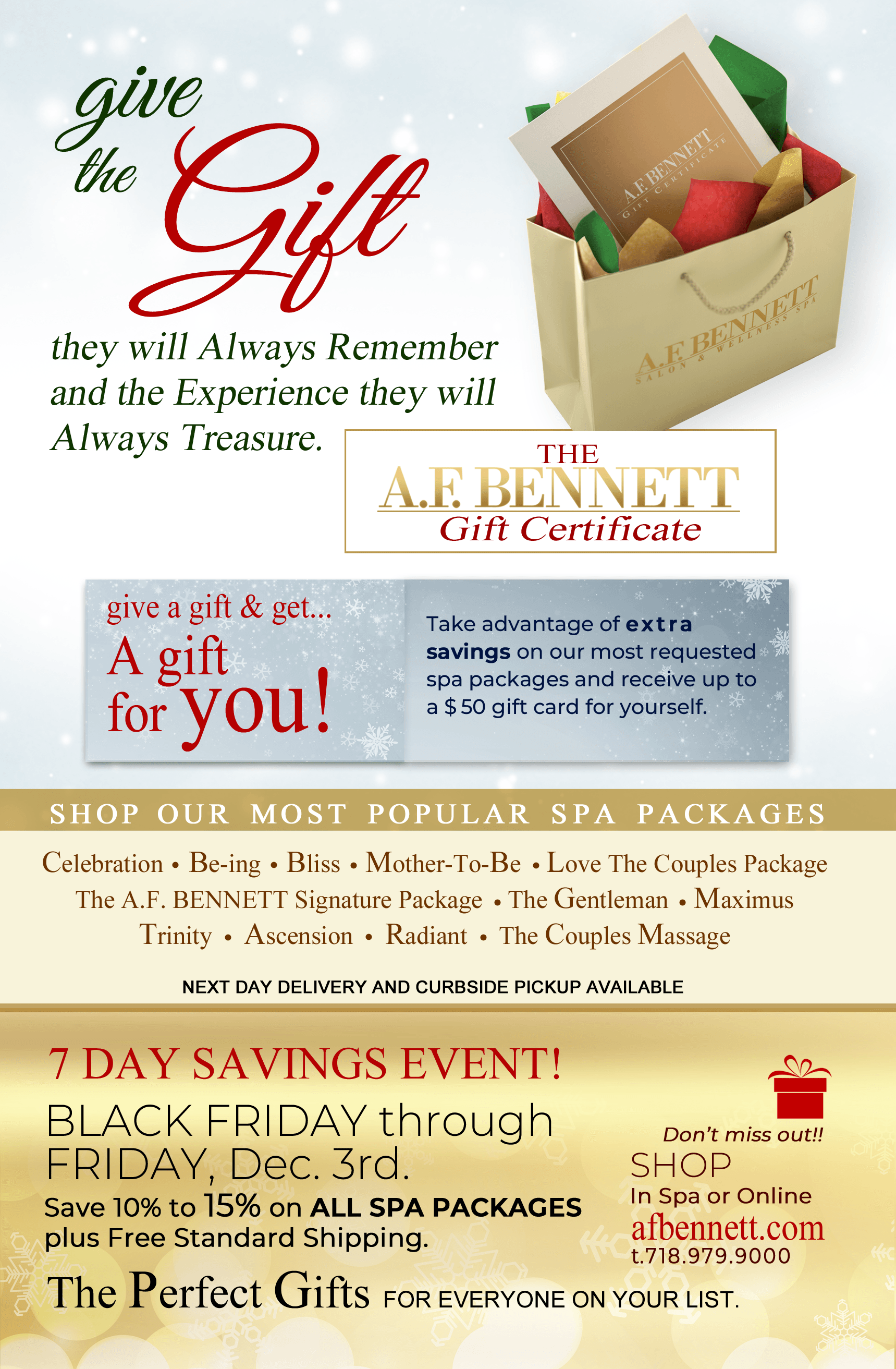 A.F. Bennett Gift Cards & Spa Packages