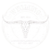 Round white logo with a longhorn skull and faded text, including “EST 2012” and “Longhorns.”