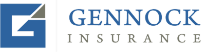 Logo for Gennock Insurance: Blue square with a stylized